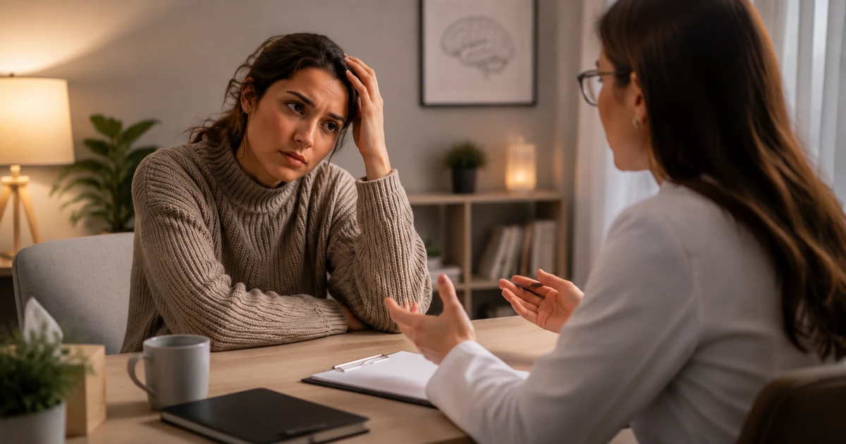Mulher relata dificuldades para dormir em consulta com profissional de saúde mental