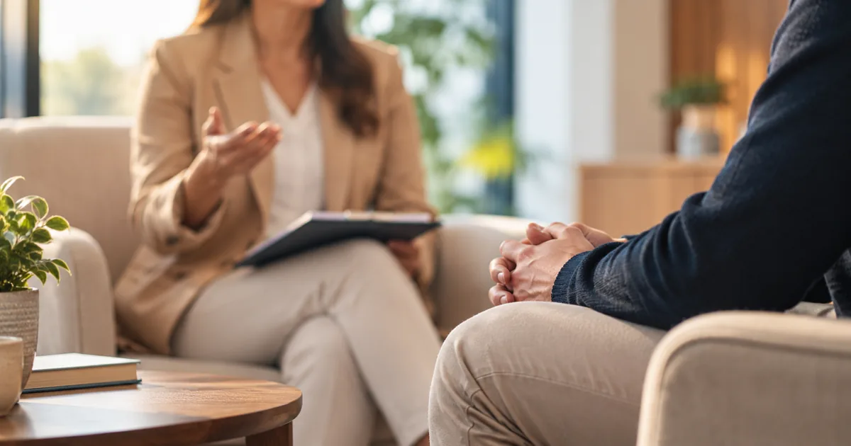 Pessoa conversa sobre oscilações de humor em consulta de saúde mental